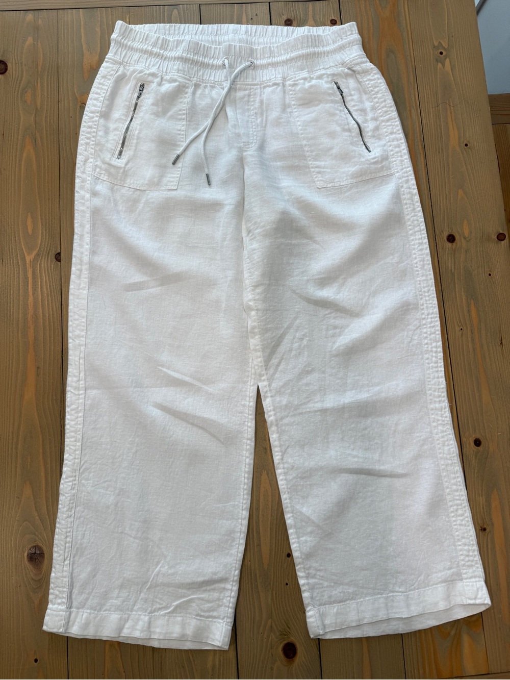 Athleta White Linen-Blend Wide Leg Pants
